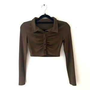 SHEIN brown button-up long sleeve